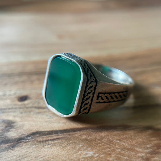 925 zegelring groene agaat