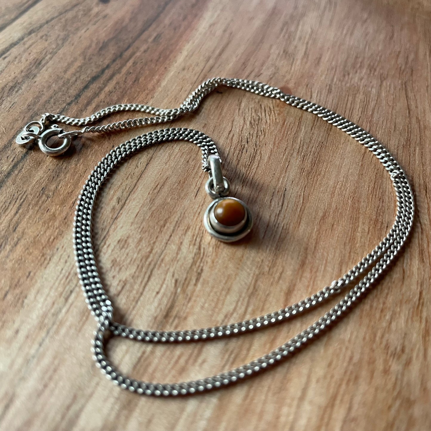 925 Zilveren ring & ketting set tijgeroog
